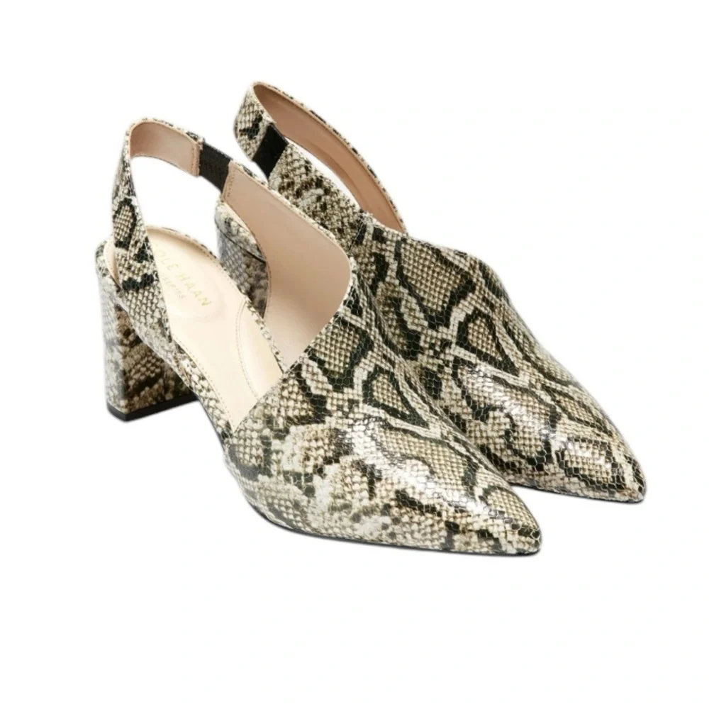 Cole Haan - Vania Half D'Orsay Snakeskin Leather Slingback Sz 8
